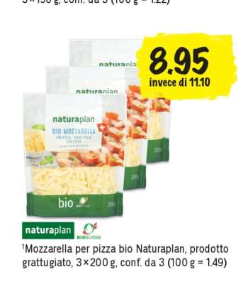 Mozzarella per pizza bio Naturaplan