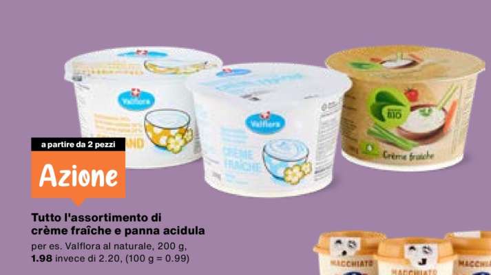 Tutto l'assortimento di crème fraîche e panna acidula