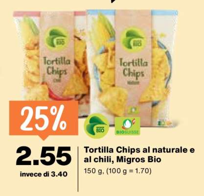 Tortilla Chips al naturale e al chili, Migros Bio