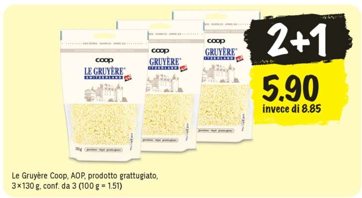 Le Gruyère Coop, AOP, prodotto grattugiato