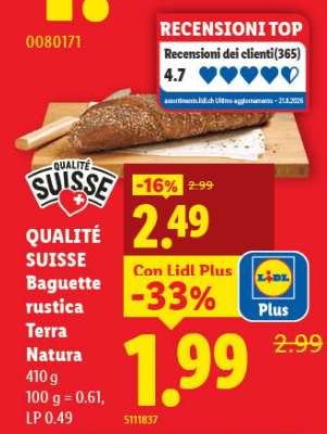 QUALITÉ SUISSE Baguette rustica Terra Natura