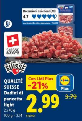 QUALITÉ SUISSE Dadini di pancetta light