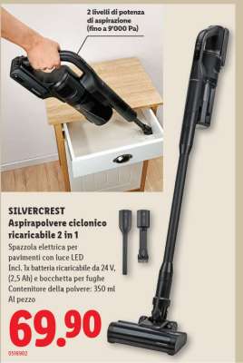 SILVERCREST Aspirapolvere ciclonico ricaricabile 2 in 1
