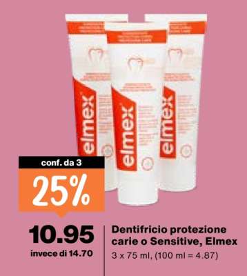 Dentifricio protezione carie o Sensitive, Elmex