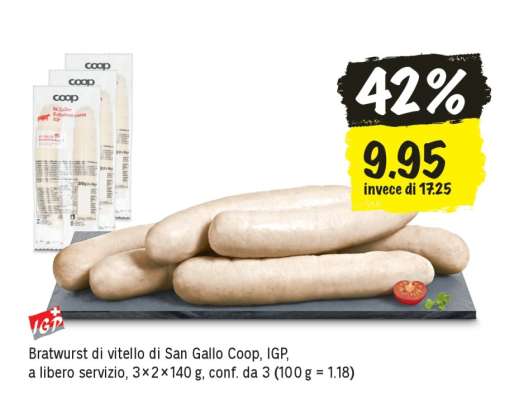 Bratwurst di vitello di San Gallo Coop, IGP