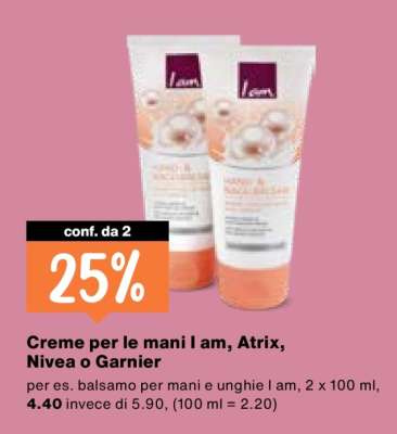 Creme per le mani I am, Atrix, Nivea o Garnier