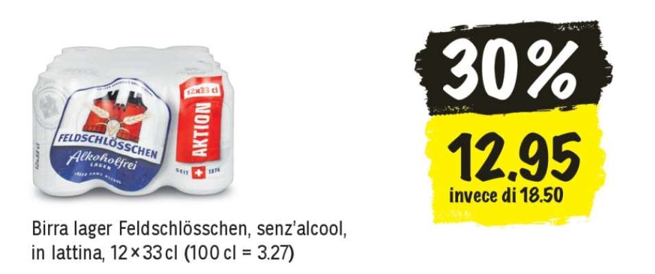 Birra lager Feldschlösschen, senz'alcool, in lattina