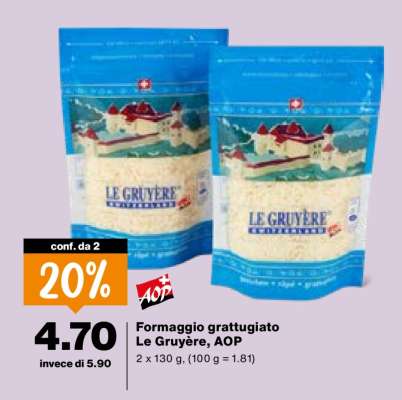 Formaggio grattugiato Le Gruyère, AOP