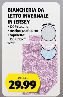 BIANCHERIA DA LETTO INVERNALE IN JERSEY